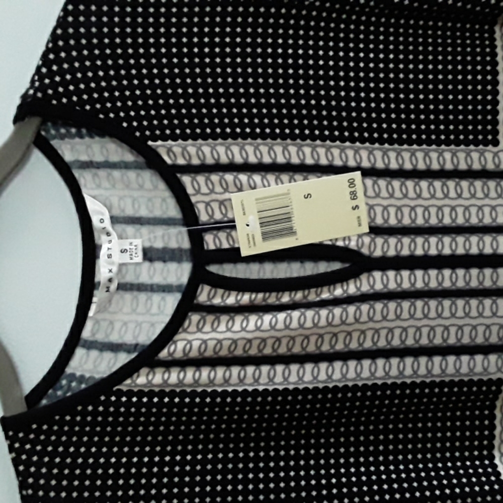 NWT Max Studio Keyhole Jersey Tunic - Black/Tan/Lt Gray  Size S